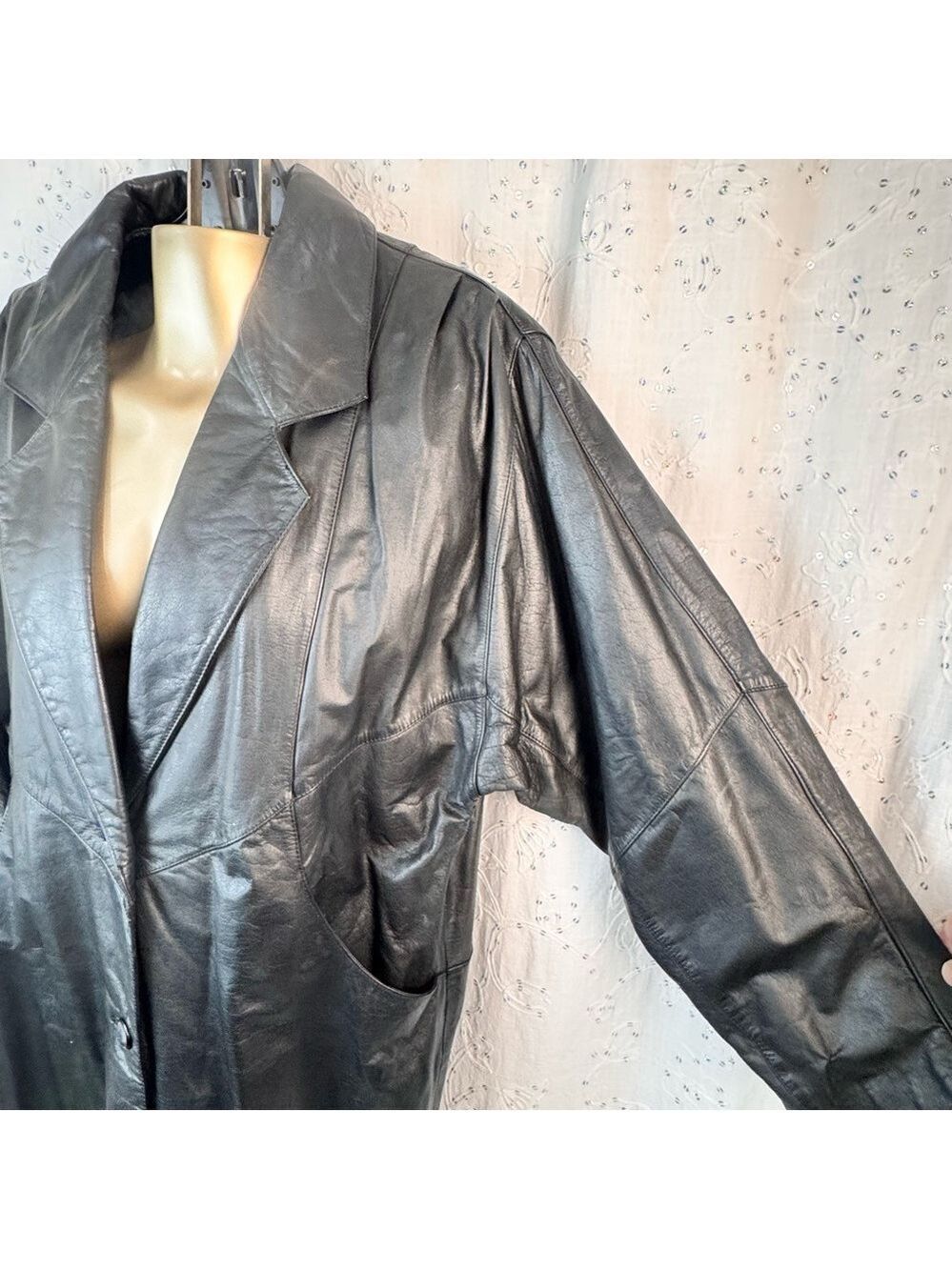 Vintage Early 90s Genuine Leather Trench Coat Oversized Fit Size M-XL - Picture 2 of 6